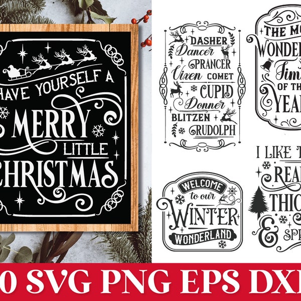 Farmhouse Christmas SVG Sign, Rustic Vintage Christmas SVG Bundle, Christmas Shirt SVG Png, Christmas Trees Svg, Merry Little Christmas Svg
