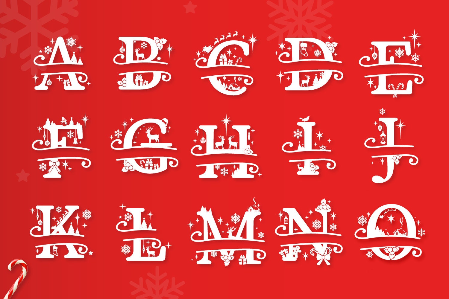Christmas Split Letters Christmas Split Alphabet Christmas Etsy