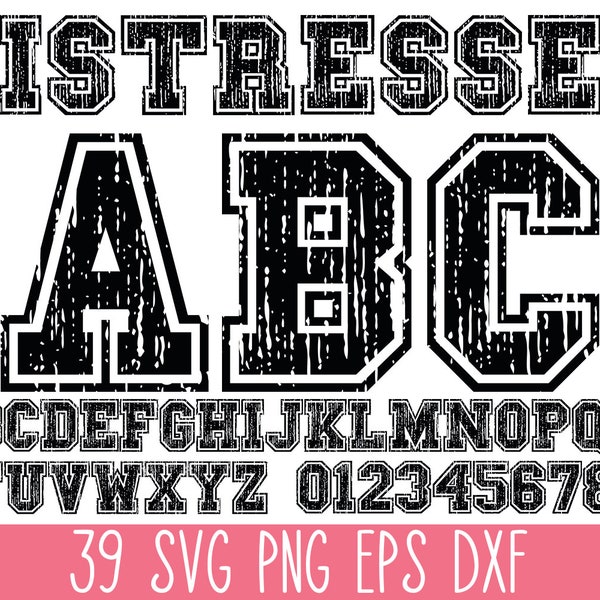 Varsity Distressed Font SVG, Football SVG Alphabet, Distressed Varsity SVG, Distressed Numbers Svg, Varsity Alphabet Svg, Grunge Font Svg