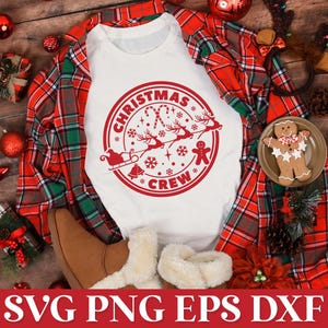 Weihnachtscrew SVG Zitat, runde Weihnachtsverzierung SVG, Weihnachtscrew Shirt PNG, Familien Weihnachtsshirt SVG, Weihnachtsmann mit Rentier SVG