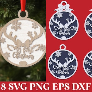 Mijn eerste kerstrendier-SVG, mijn eerste kerstornament Glowforge SVG, lasergesneden kerstornament, baby eerste kerstbal, ornament png