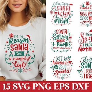 Pacchetto SVG di magliette di Babbo Natale, citazione divertente di Babbo Natale in formato SVG, maglietta divertente di Natale per la mamma in formato SVG, vino di Babbo Natale in formato SVG, Natale sarcastico in formato SVG