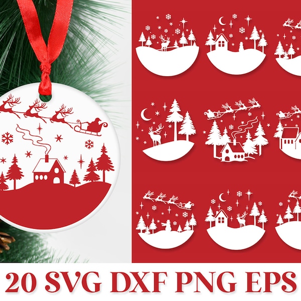 Round Winter Scene SVG, Christmas Ornament SVG, Round Winter Sign SVG, Christmas Laser Cut, Christmas Village Svg, Winter Girlande Plotter