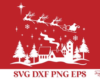 Christmas Village SVG, Christmas Scene SVG Png, Winter Scene SVG Png, Santa Reindeer Svg, Plotterdatei Weihnachten Svg, Winterlandschaft Svg