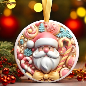 3D Runde Weihnachtsmann Ornament PNG, 3D Rosa Weihnachtsmann Sublimation, Weihnachtsrunde Szene, Frohe Weihnachten PNG, Niedliche Weihnachtsmann Verzierung, Frohe Weihnachten PNG