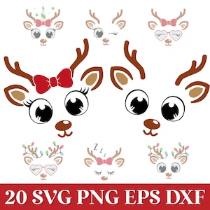Faccia di renna di Natale Svg, Ornamento di renna di Natale Png, Carino unicorno di renna Svg, Ragazza renna Svg, Ragazzo renna SVG, Rentier Svg