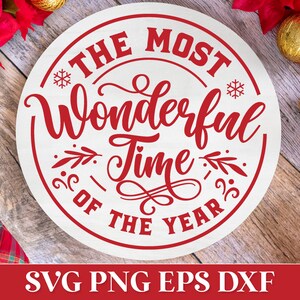 De meest geweldige tijd ronde kerst teken SVG ornament, prettige feestdagen SVG, kerst laser gesneden Glowforge SVG, kerst houten teken SVG