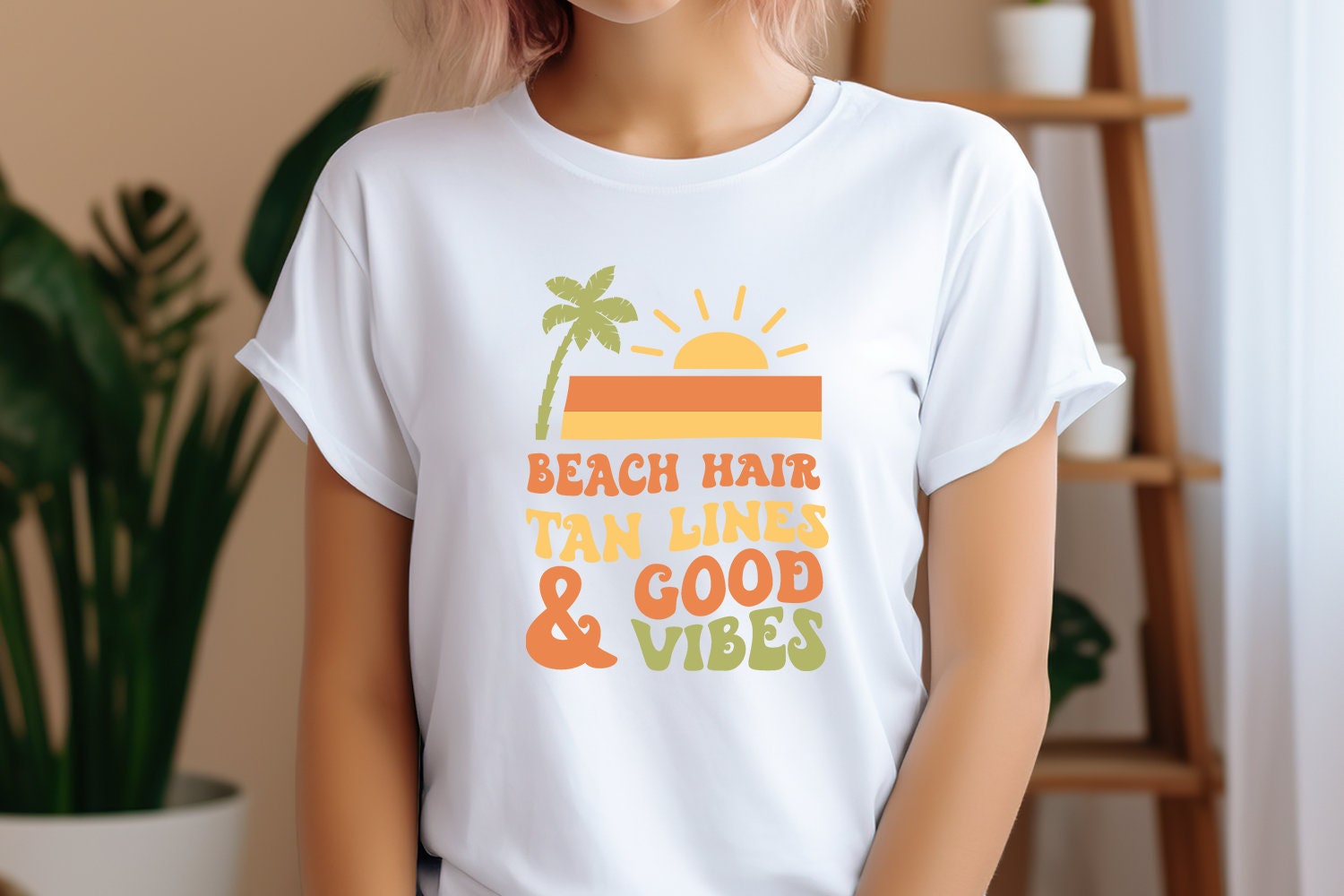 Beach Hair Tan Lines and Good Vibes SVG, Retro Summer SVG Quote, Beach ...