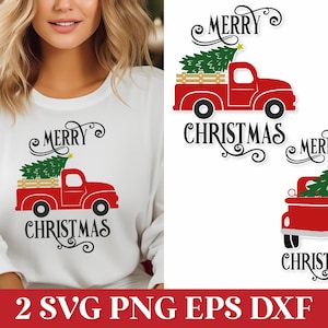 Merry Christmas Red Truck SVG, Christmas Farmhouse Truck SVG, Merry Christmas 2023 SVG, Vintage Christmas Red Truck Svg, Christmas Tree Svg