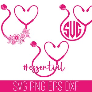 聴診器 SVG、聴診器ハート SVG、花柄聴診器 SVG、聴診器モノグラム SVG、聴診器エッセンシャル SVG、聴診器 SVG Cricut