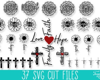 Faith SVG Bundle, Christian Cross & Sunflower Designs (Digital Cut Files)
