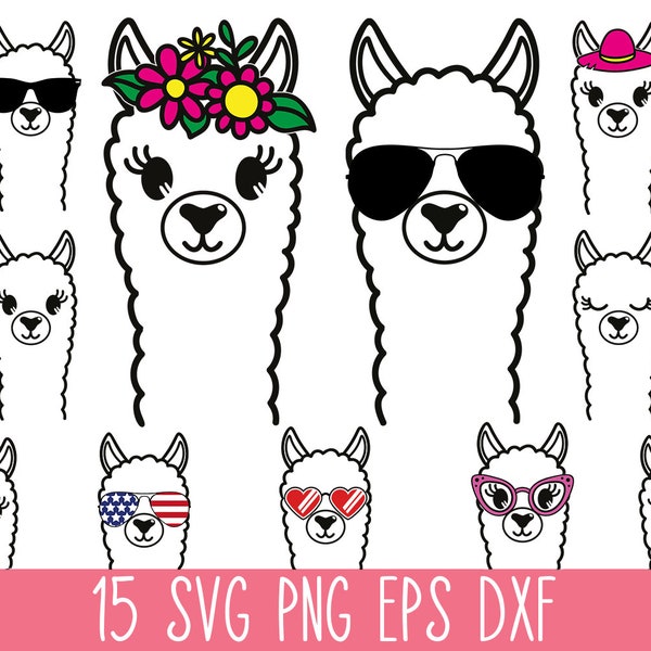 Llama SVG Bundle, Llama Face SVG, Cute Llama Svg, Alpaca Svg, Llama Aviator Sunglasses, Floral Llama SVG Cricut, Mama Llama Svg, Llama Png