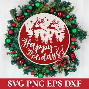 Signe rond de Noël SVG, SVG joyeuses fêtes, renne de Noël SVG, ornement de Noël Svg, joyeux Noël Svg, scène d'hiver Svg
