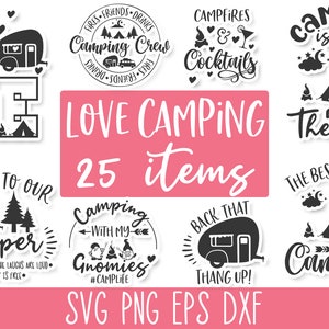 Paquete SVG de campamento, SVG de equipo de campamento, SVG de vida en el campamento, SVG divertido de campamento, SVG de fogata, SVG de gnomos de campamento, SVG de campista feliz, SVG de campamento de amor