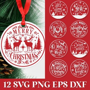 Ronde de décorations de Noël SVG, citation joyeux Noël 2023 SVG, cercle de Noël signe SVG, boule de Noël Svg, ornement de sapin de Noël Svg