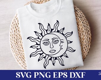 Mystical Sun and Moon SVG, Mystical and Celestial SVG Files, Mystical Boho Designs SVG, Sun and Moon Phase Svg, Mystical Clipart Png