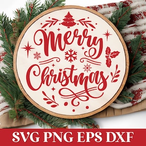 Merry Christmas ronde kerst teken SVG sieraad, Happy Holidays SVG, kerst lasergesneden Glowforge Svg, kerst houten teken Svg