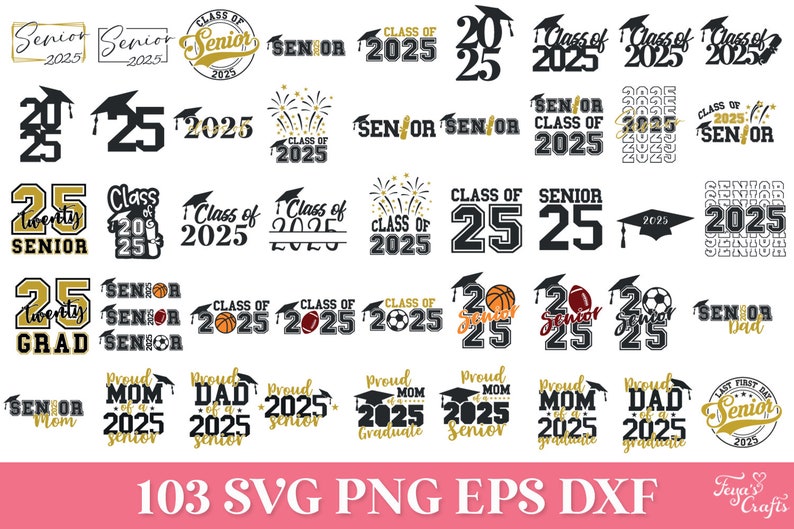Senior 2025 SVG Cut Files bundle with 103 items. Comes with lots of 2025 graduate quotes, senior 2025 quotes and more!