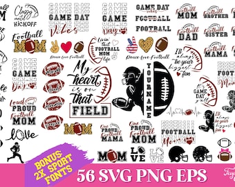Football SVG Bundle, Football Mom Dad Svg, Football Name Svg, Varsity Font SVG, Game Day Vibes Svg, Football Helmet Svg, Football Shirt Png