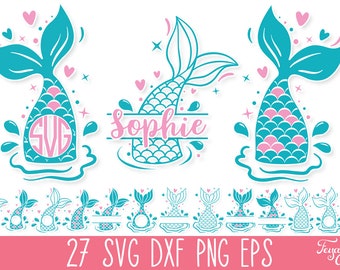 Mermaid Tail SVG PNG, Mermaid Tail Monogram Svg, Mermaid Tail Split Svg, Mermaid Svg Cricut, Mermaid Birthday Svg, Mermaid Cake Topper SVG