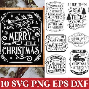 Signe de la ferme Noël SVG, lot de Noël rustique vintage SVG, chemise de Noël SVG Png, arbres de Noël Svg, joyeux petit Noël Svg