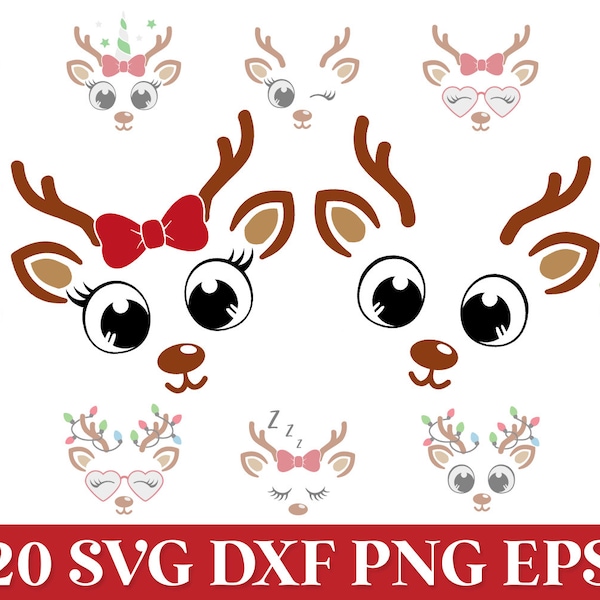 Reindeer Face Svg, Christmas Reindeer Ornament Svg Png, Cute Reindeer Unicorn Svg, Girl Reindeer Bow Svg, Christmas in July Svg, Rentier Svg