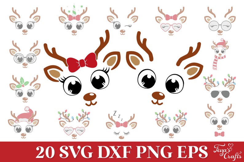 Reindeer Face Svg, Christmas Reindeer Ornament Svg Png, Cute Reindeer Unicorn Svg, Girl Reindeer Bow Svg, Christmas in July Svg, Rentier Svg image 1