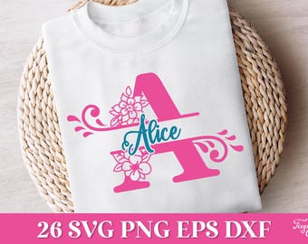 Floral Split Monogram SVG, Floral Split SVG Alphabet, Floral Letters SVG, Floral Split Monogram Png, Monogram Initials Name Svg, Wedding Svg