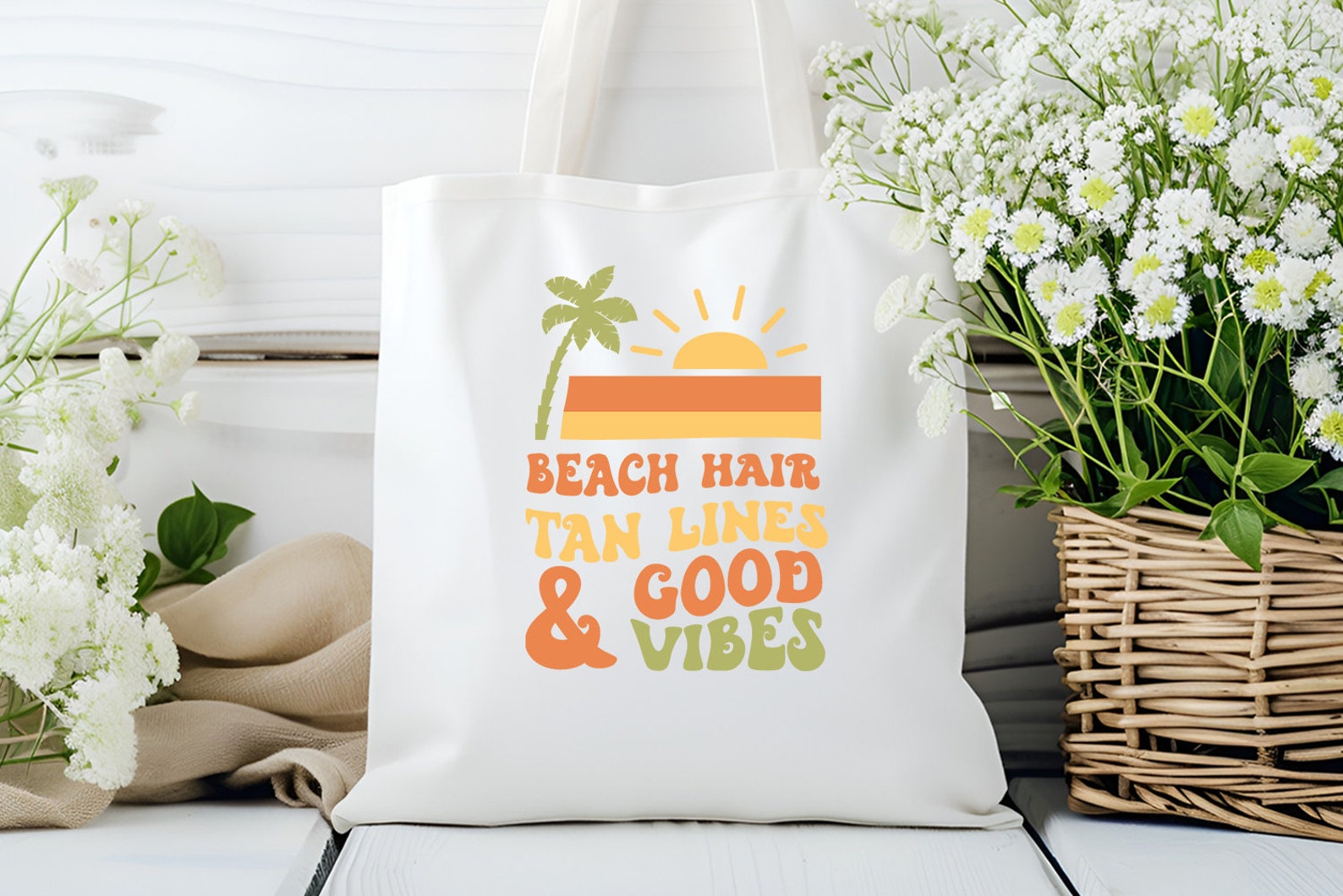 Beach Hair Tan Lines and Good Vibes SVG, Retro Summer SVG Quote, Beach ...