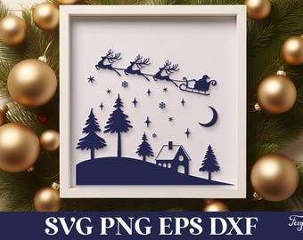 クリスマスシーンSVG、冬景色SVG、クリスマスビレッジPNG、メリークリスマスSVG、クリスマスレーザーカットSVG、クリスマスプロッターファイルSVG