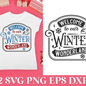 Welcome to Our Winter Wonderland SVG PNG, Farmhouse Christmas SVG, Merry Christmas Svg File, Christmas Porch Sign Svg, Round Christmas Svg
