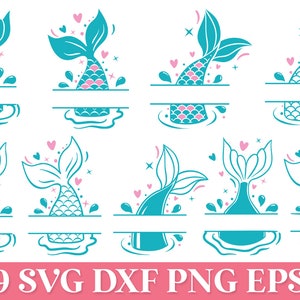 Mermaid Tail Split Monogram SVG, Mermaid Tail SVG Png, Mermaid Scales