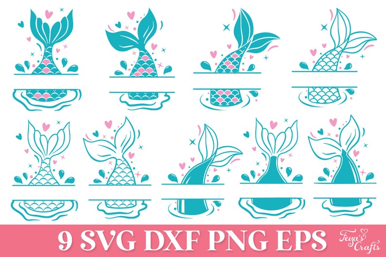 This Mermaid Tails SVG Cut Files Pack comes with 9 different mermaid tails that will be perfect for your projects. Comes with PNG files for Sublimation too. Perfect for Cricut and Silhouette machines.