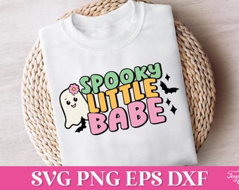 Spooky Little Babe Retro Halloween SVG, Cute Ghost SVG, Retro Halloween Ghost PNG, Retro Halloween Shirt Svg, Spooky Season Svg