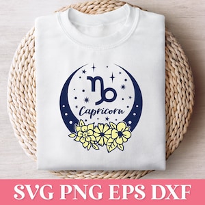 Capricorno Segno zodiacale floreale SVG, Design del bicchiere zodiacale SVG, Segno astrologico Capricorno, Pacchetto zodiacale SVG, Costellazione SVG, Oroscopo SVG