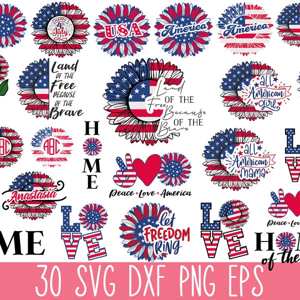 Patriotic Sunflower Svg Png, 4th of July Sunflower SVG Bundle, American Flag Sunflower SVG, 4th July Sunflower Shirt Png, USA Sunflower Svg