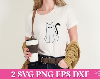 Halloween Ghost Cat SVG, Cute Ghost Cat SVG, Spooky Season SVG, Ghost Cat Pumpkin Svg, Cute Halloween Cat Svg, Halloween Cat Shirt Svg