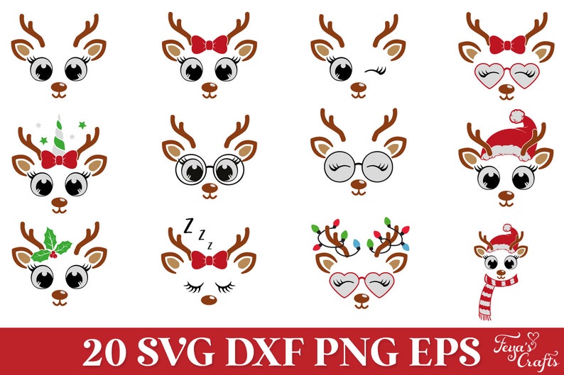 Reindeer Face Svg, Christmas Reindeer Ornament Svg Png, Cute Reindeer Unicorn Svg, Girl Reindeer Bow Svg, Christmas in July Svg, Rentier Svg image 5