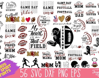 Paquete SVG de fútbol, mamá de fútbol papá svg, nombre de fútbol svg, fuente universitaria SVG, vibraciones del día del juego svg, casco de fútbol svg, camiseta de fútbol png