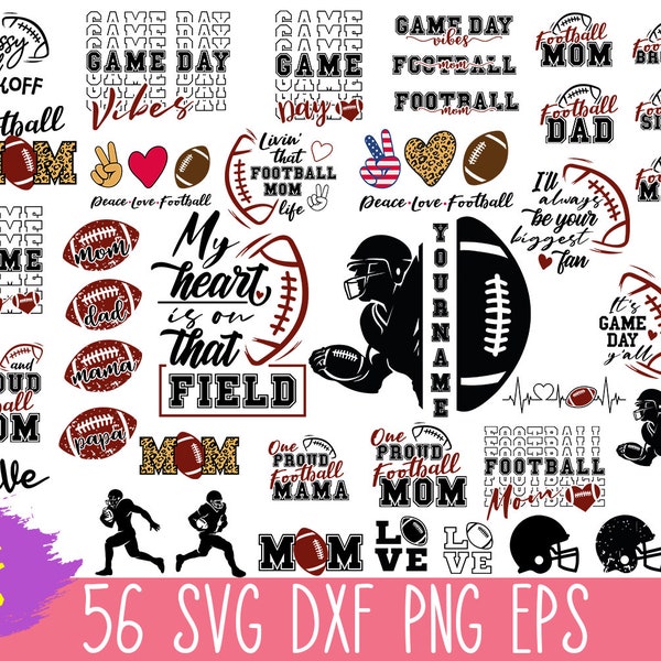 Fußball-SVG-Bundle, Fußball-Mama-Dad-Svg, Fußball-Namen-Svg, Varsity-Schriftart SVG, Spieltag-Vibes-Svg, Football-Helm-Svg, Fußball-Shirt Png