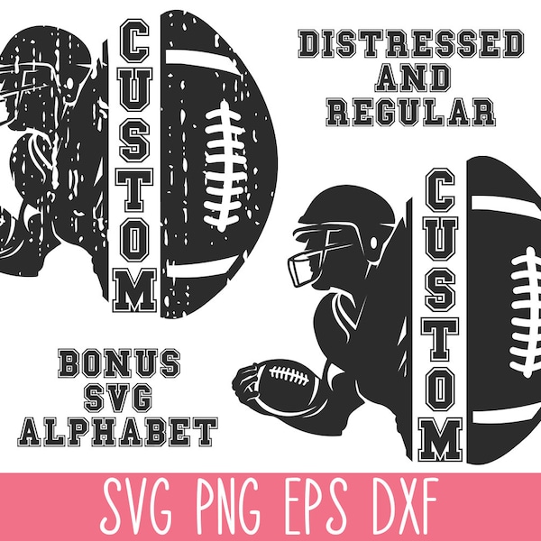 Football Name SVG, Football Custom Name Svg, Distressed Football Svg, Football Mom Shirt Svg, Half Football SVG, Varsity Font SVG Alphabet