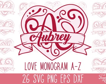 Heart Split SVG Alphabet, Love Monogram SVG, Valentine's Monogram Svg, Valentine's SVG Cut Files, Heart Letters Png, Valentine's Cricut