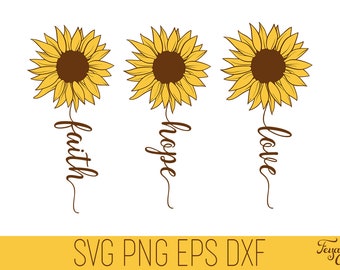 Faith Hope Love Sunflower SVG, Cut File (Digital Download)