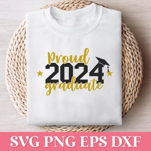 Fier diplômé 2024 SVG PNG, fier diplômé famille 2024 SVG, Svg chemise de la classe supérieure 2024, chemise de remise des diplômes 2024 à capuche Svg