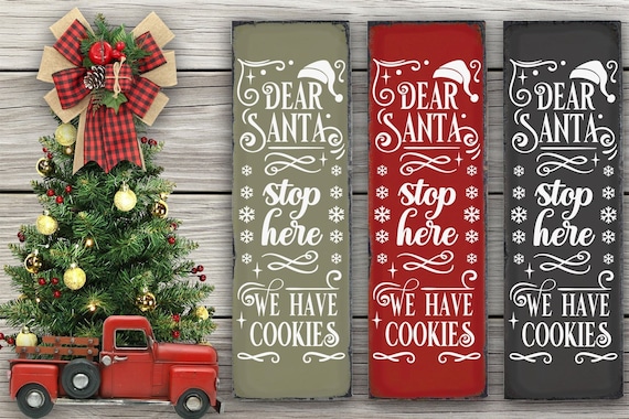 Dear Santa Stop Here Christmas Porch Sign SVG, Christmas Home Sign SVG, Christmas Vertical Sign SVG Lasercut, Farmhouse Christmas Sign Svg
