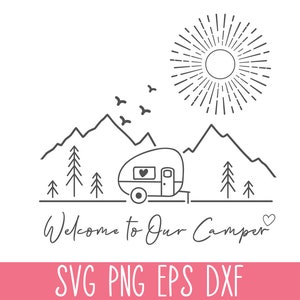Bienvenido a nuestro Camper SVG PNG, Camping SVG Cricut, Camping Shirt Svg, Camp Life Svg, Adventure Svg, Glamping Svg, Funny Camping Svg Vector