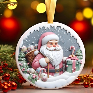 3D Runde Weihnachtsmann Ornament PNG, 3D Rosa Weihnachtsmann Sublimation, Weihnachtsrunde Szene, Frohe Weihnachten PNG, Niedliche Weihnachtsmann Verzierung, Frohe Weihnachten PNG