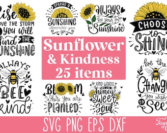 Sunflower SVG Bundle, Sunflower PNG Files, Sunflower Quotes Bundle, Bee SVG Cut File, Bee and Sunflower Svg, Sunshine Svg, Inspirational Svg