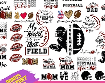 Football SVG Cut Files Bundle for Cricut and Silhouette, Football Mom SVG Quotes