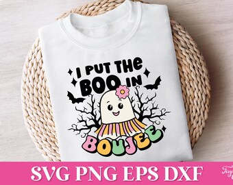 I Put the Boo in Boujee Retro Halloween SVG, Cute Retro Ghost SVG, Retro Halloween Ghost PNG, Retro Halloween Shirt Svg, Spooky Season Svg